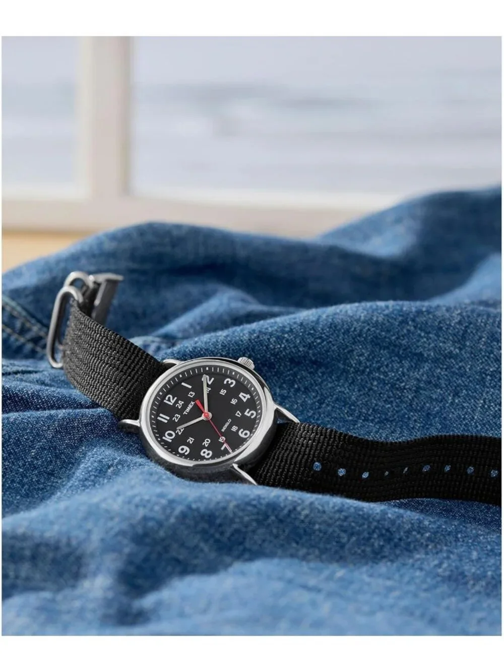 Unisex All Black Analog Quartz Nylon Fabric Slip Strap Adjustable Durable Watch